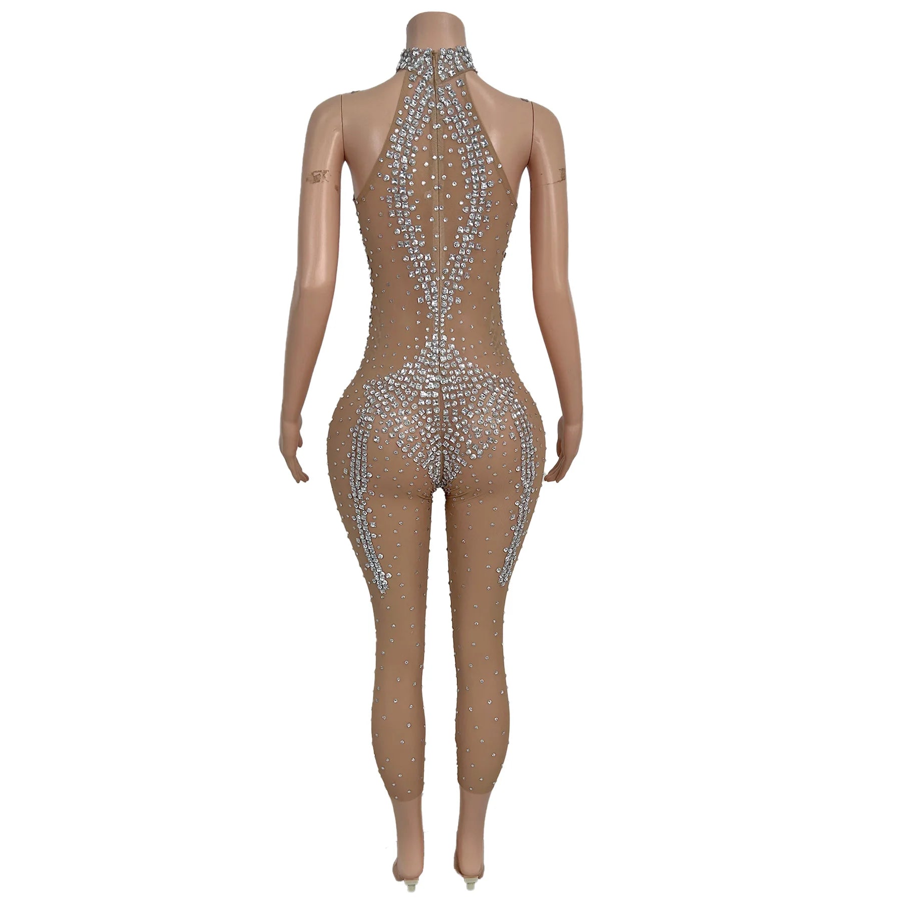 Sexy Sleeveless Hollow Out Rhinestone Jumpsuits Women Club Party One Piece Bodysuit Show Dance Rompers Stripper Festival Outfit