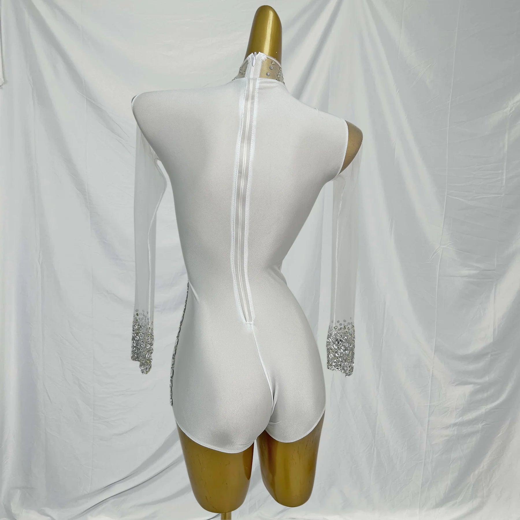 Sexy Long Sleeves Night Club Party Rhinestone Playsuits Ladies One Piece Bodysuit Women Bodycon Jumpsuits Gogo Dancer Outfits