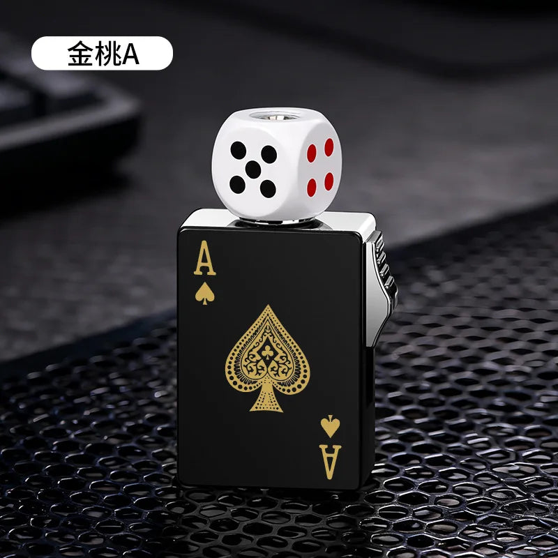 Personalized Rotating Dice Poker Red Flame Windproof Lighter Cool Luminous Decompression Igniter Gadget