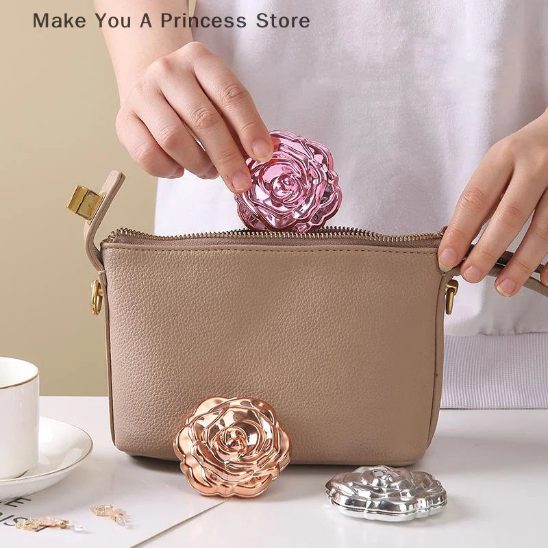 Portable Mini Mirror Retro Rose Flower Small Pocket Makeup Mirror Double Sided Hand Mirrors Compact Cosmetic Beauty Tool Gift