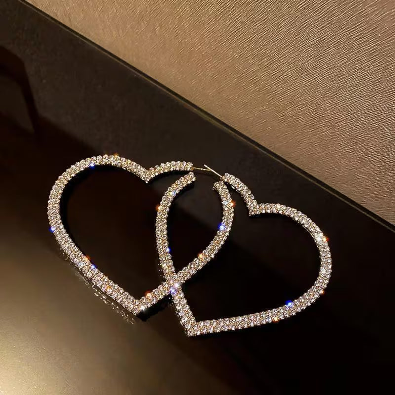 Dimond hoop heart earrings