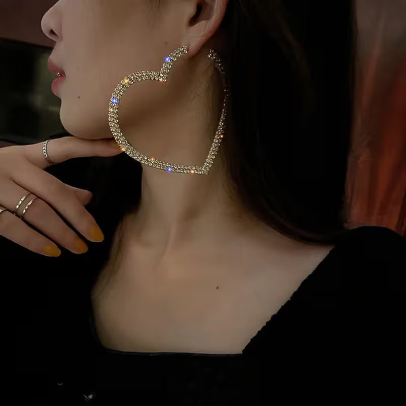 Dimond hoop heart earrings
