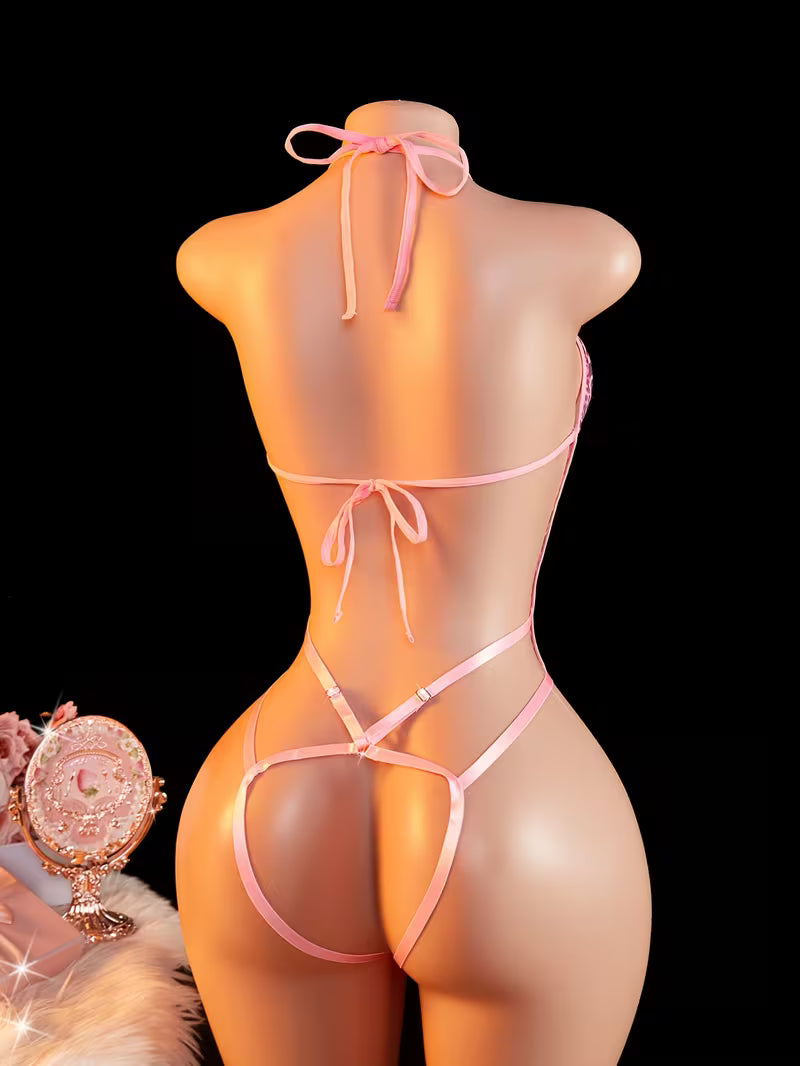 Pink Leopard Lace-Up Bodysuit